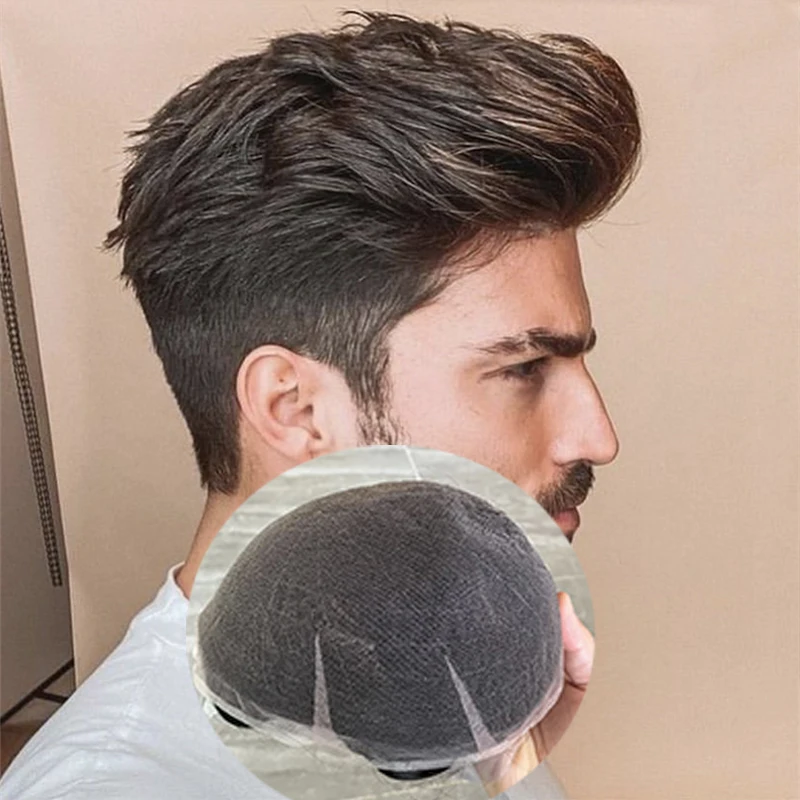 # 1 jack preto marrom loiro base de renda suíça completa peruca de cabelo humano respirável nós de lixívia masculino sistema de cabelo de prótese capilar