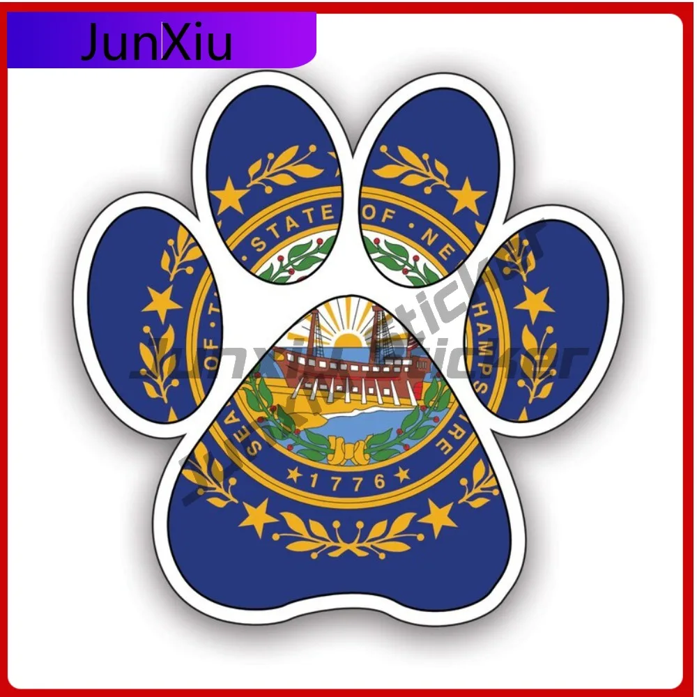 

New Hampshire State Paw Print Shaped Sticker Creative Decals Dog Dogs Cat Cats Pet Pets Puppy Prints State Flag Patriotic Car
