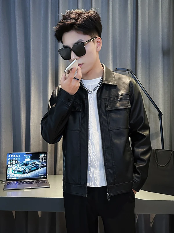 

Облегающий кожаный джем с воротником-стойкой, повседневный топ, молодежный Vitali Sle из искусственной кожи, длинная застежка-молния, цвет 2025 Н...