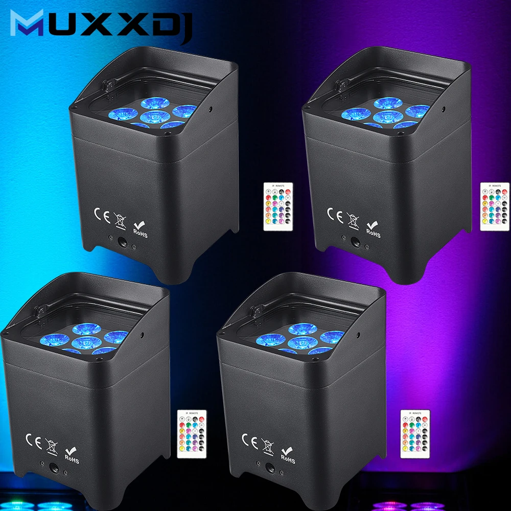 

MUXXDJ 4Pcs 6x18W 6in1 RGBAW+UV Par Light Wireless Remote Control LED Battery Light For Disco DJ Bar Party Concert Stage Light