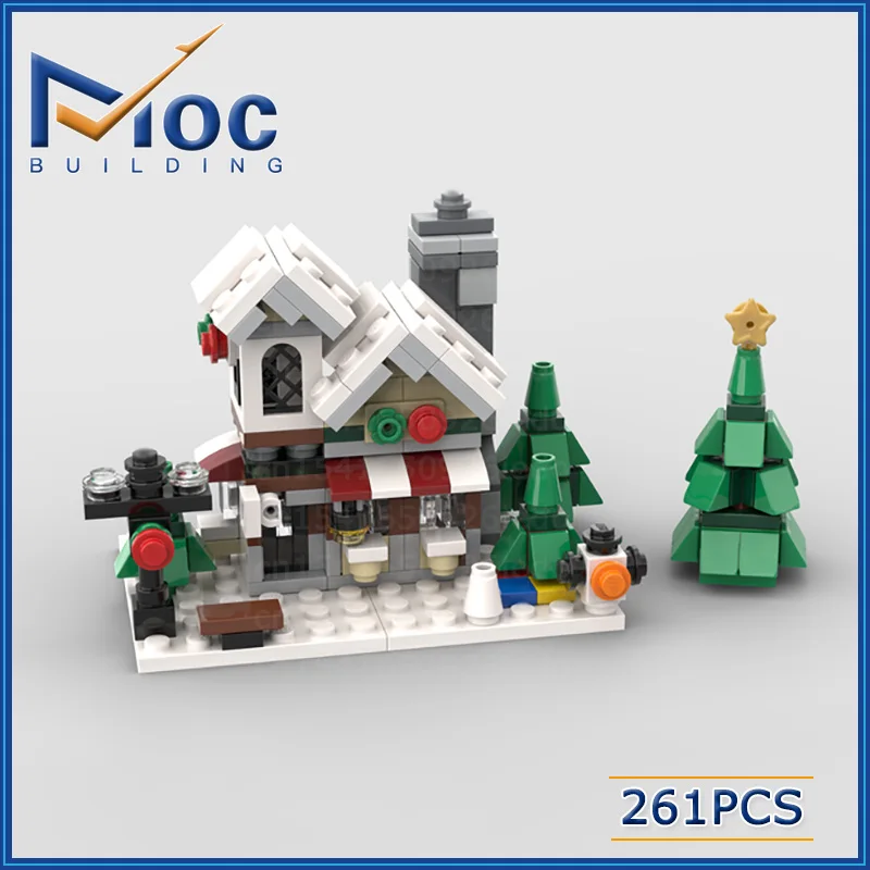 MOC Building Block Mini Winter Toy Shop Street View Technical Bricks DIY Assembled Model Toys Christmas Holiday Gift