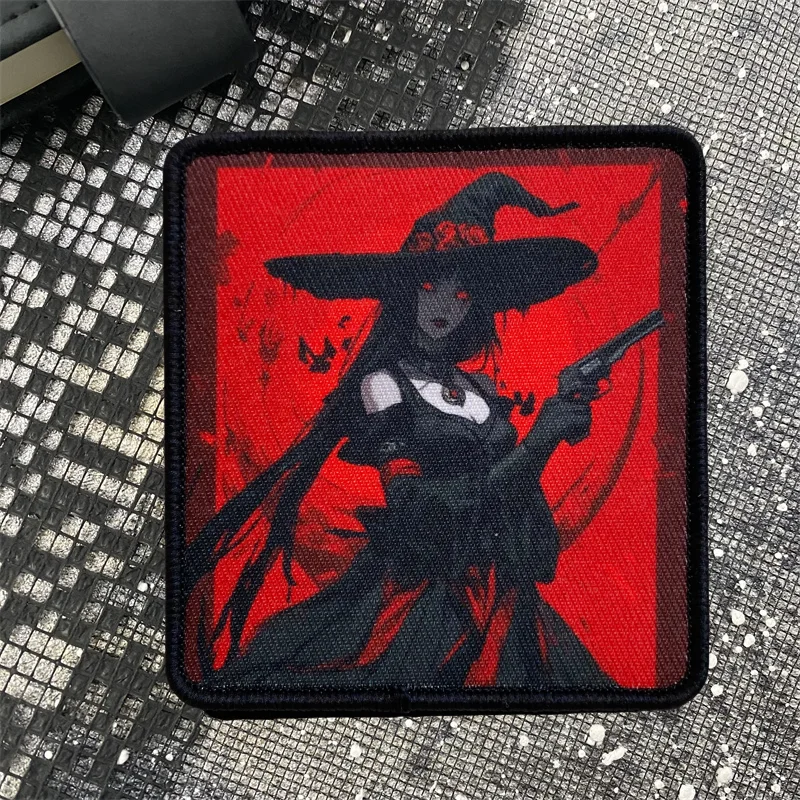 Tactical Witch Morale Badge Black and Red Armband Military Army Cloth Patches Hook and Loop Backpack Hat Accessories Stickers