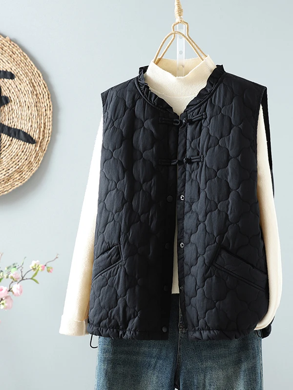 

2025 Autumn Winter Thiened Large Size Women's Vest Faionable Retro Button Casual Jaet Svel Coat with ket