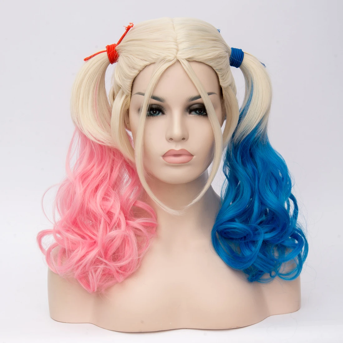 Cosplay Wig Pink Ombre Blue Blonde Synthetic Wavy Layered Wig Middle Part Fluffy Wig For Daily Party Heat Resistant