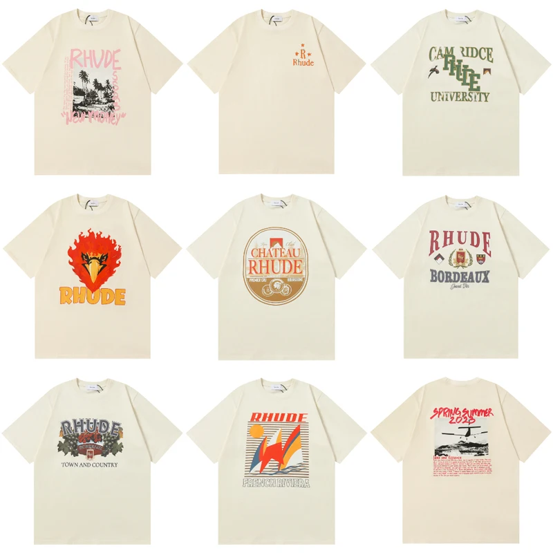 Streetwear Men Women RHUDE Short Sleeve T Shirt New Summer High Quality Cotton Print T-shirt