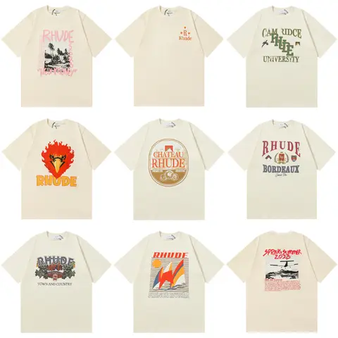 Streetwear Men Women RHUDE Short Sleeve T Shirt New Summer High Quality Cotton Print T-shirt