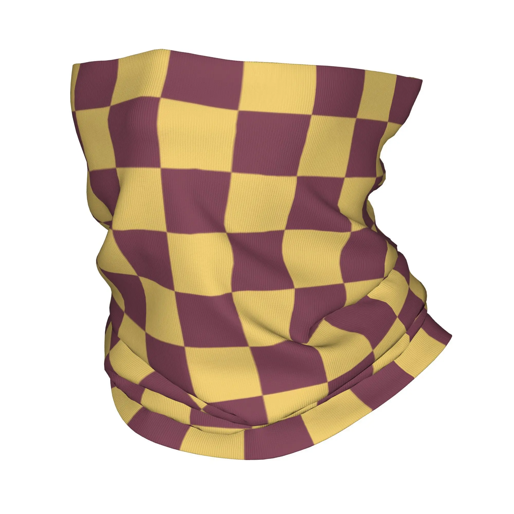 

Custom Checkered Dark Red And Yellow Checker Pattern Neck Gaiter Men Women Windproof Winter Bandana Scarf for Hiking