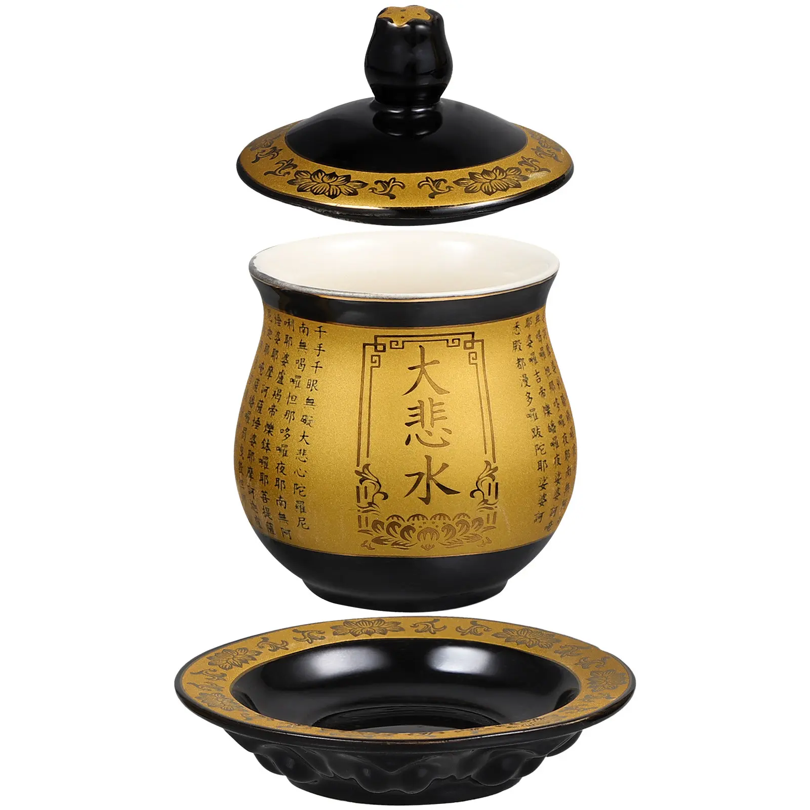 Buddhist Water Offering Cup Ceramic Ritual Bowl with Tray Lid Elegant Retro Design for Altar Meditation Temple Worship
