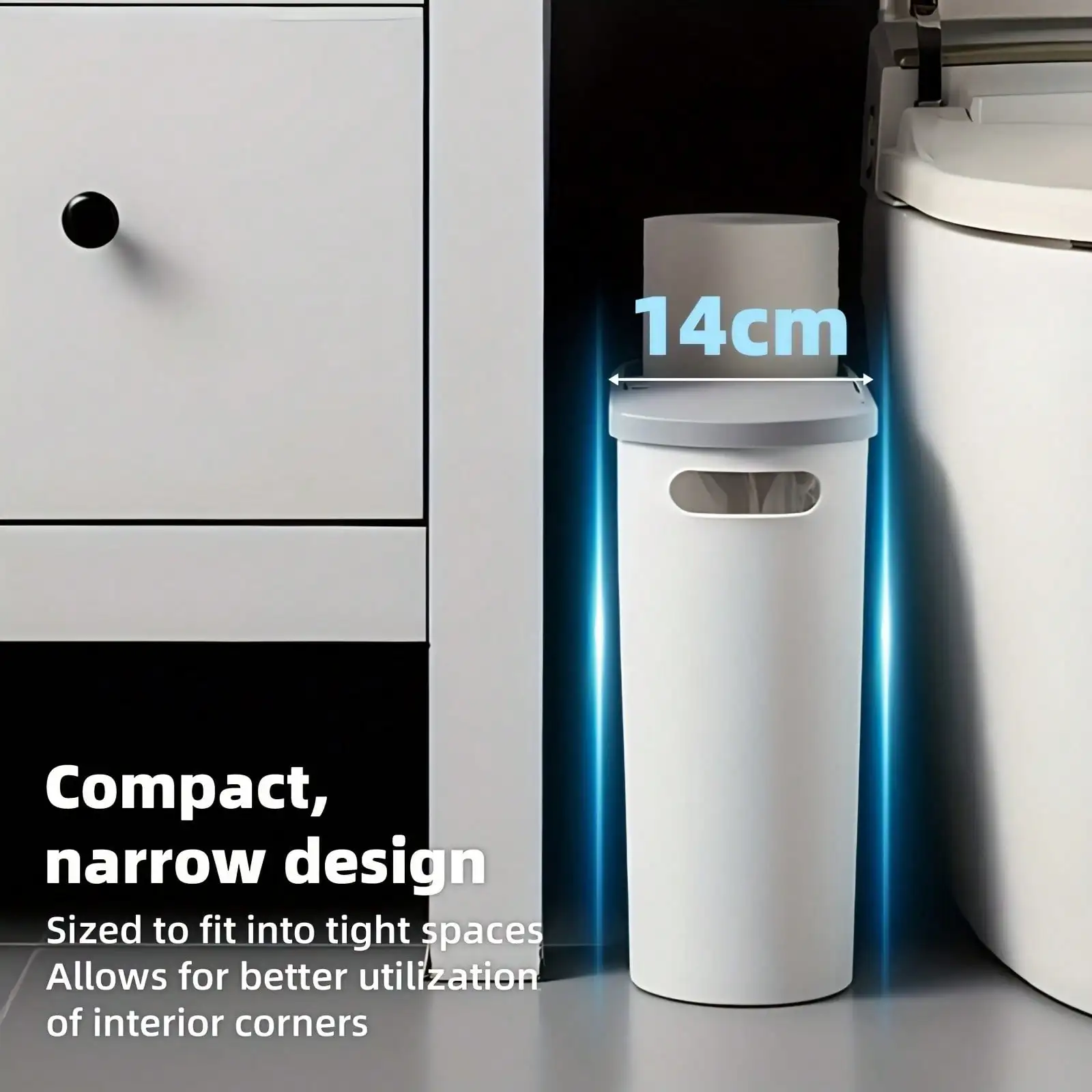 2.64 Gal Lidded Trash Can, Space-Saving, Odor-Resistant, For Kitchen, Bathroom, Office - White