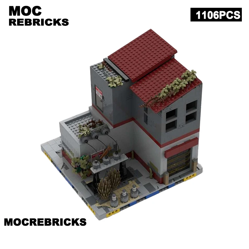 MOC Modular Architecture Disused Garage Building Blocks Assembly Model Granule Bricks Display Creative Children's Toys Gifts