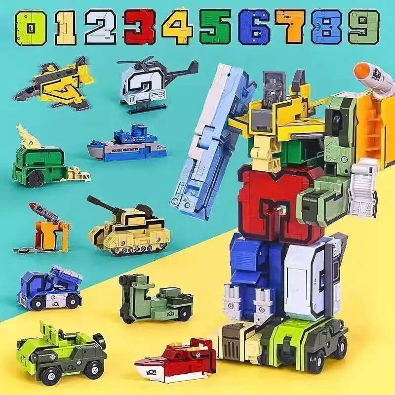 Assembling Building Blocks Educational Toys Action Figure Transformation Number Robot Deformation Robot Toy for Kids 10 Pcs