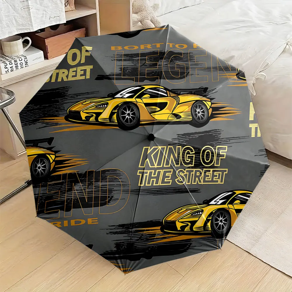 1PC Racing-Inspired Umbrella Design with Sports Car Theme Print 8 Iron Ribs Folding Umbrella Auto-Open Fashion Sunshade