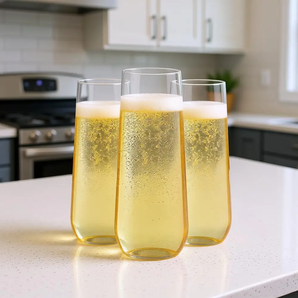 

Clear Stem Champagne Lutes Plastic 48 Pack - 9oz Plastic Champagne Glasses - Durable and Sturdy Mimosa Glasses for Parties - Rec