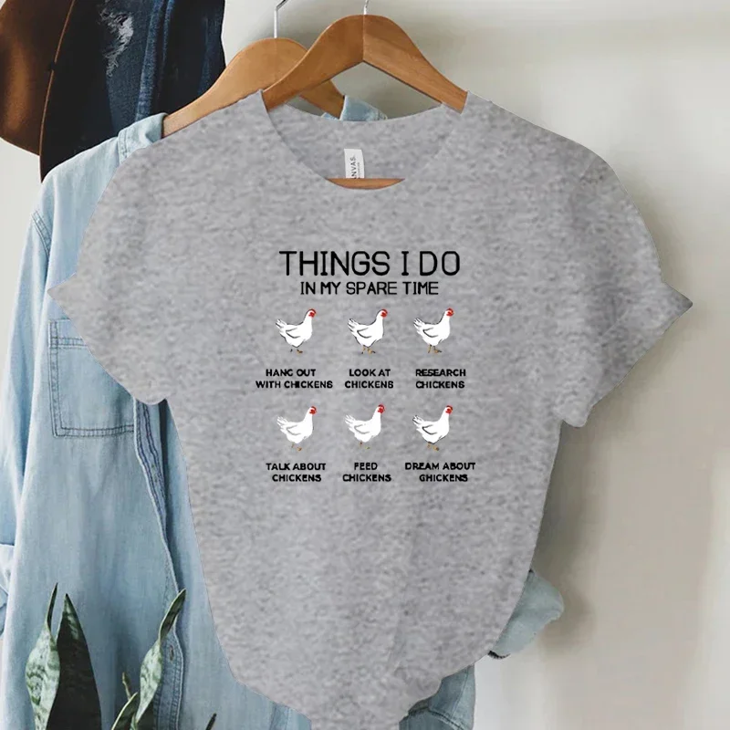 Lady Summer T-shirts Things I Do In My Spare Time Print Shirts for Women Funny Animal Chicken Y2k Top Casual Fashion T-shirts