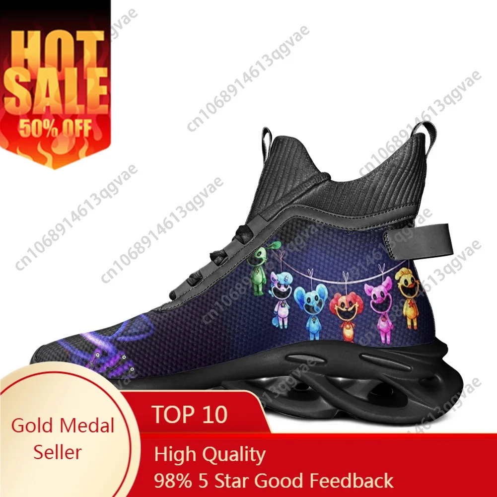 Smilings Critters Game Cartoon Guest High Top Flats Sneakers Mens Womens Sports Running Shoes Lace Up Mesh Footwear Custom Shoe