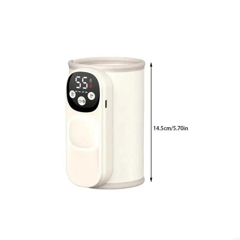 Portable Baby Bottle Warmer Cover with Wraparound Heating, Rechargeable Battery, Digital Display, Charging Port, and A2UB