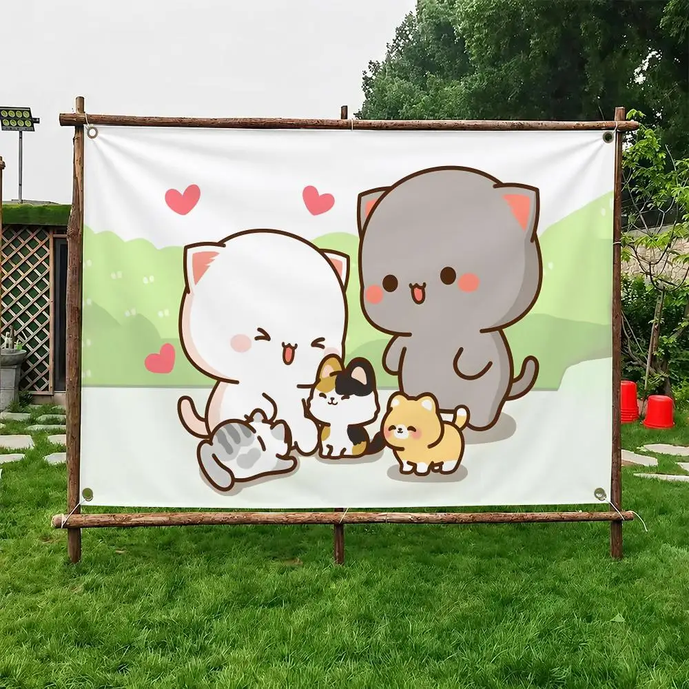 P-Peach Cat Flags Custom Wall Hanging Background Art Banner For Bedroom Home Living Room Outdoor Decor