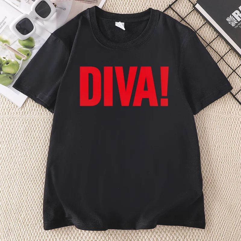 Camisetas DIVA de algodón para hombre y mujer, camiseta gráfica Unisex, ropa de calle divertida a la moda Y2K, camiseta de algodón de los años 90, ropa de manga corta para mujer