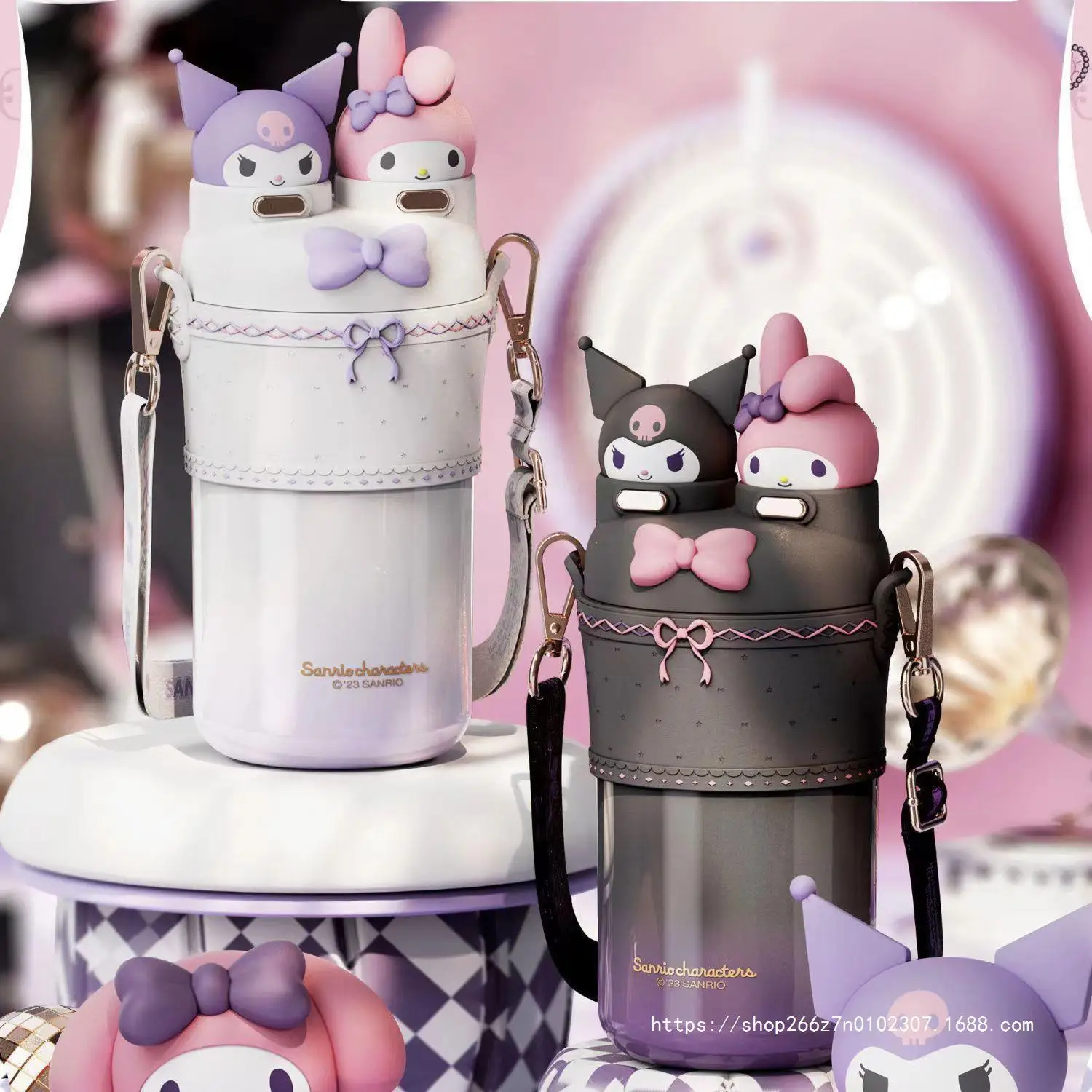 Termo Original de Sanrio de 500 ml, Taza Térmica de Acero Inoxidable 316 con Diseño de Kuromi y My Melody, Botella de Agua Portátil Estilo Lolita, Botella de Agua de Viaje Kawaii para Niños