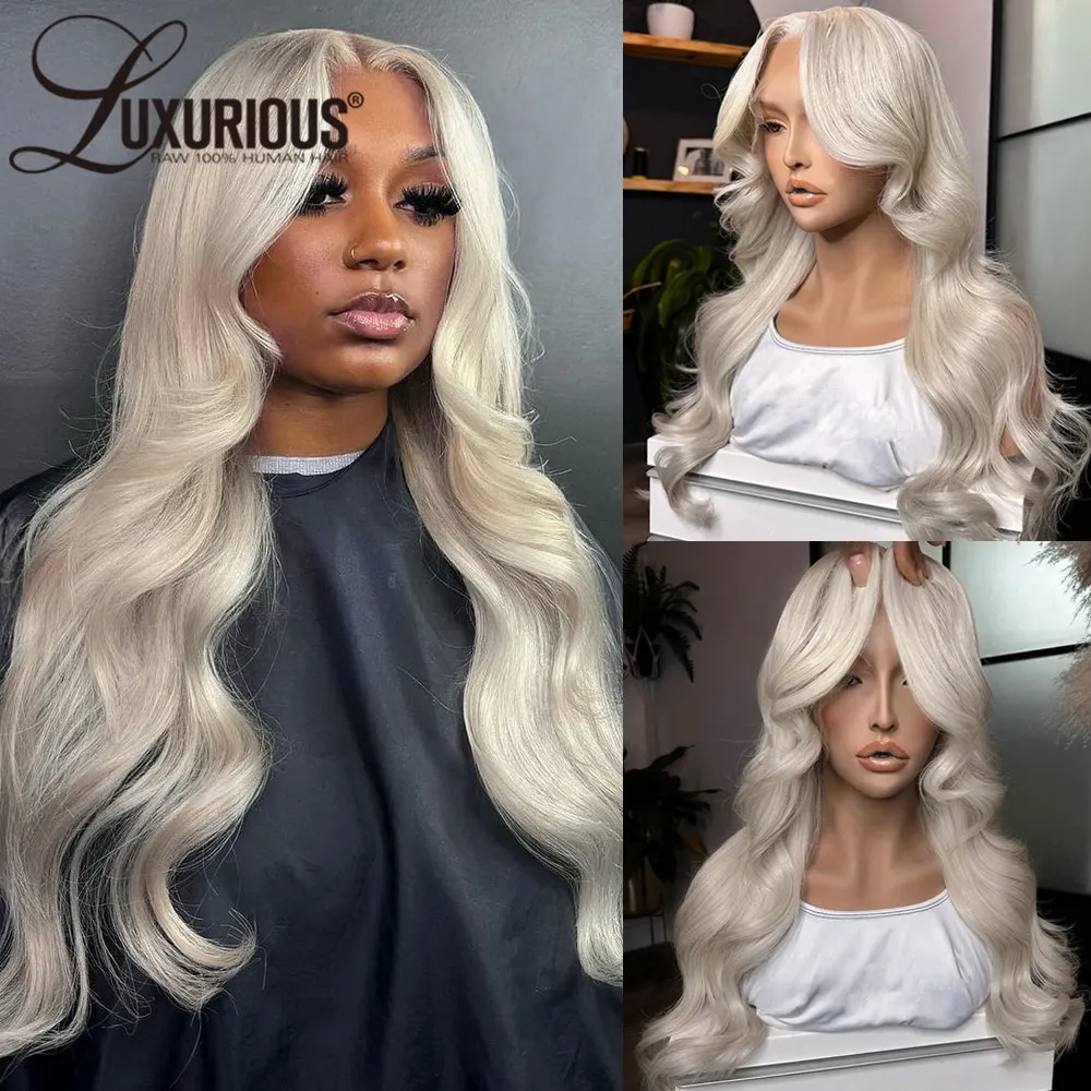 Transparent 5X5 Lace Closure Wig Human Hair Body Wave Brazilian Remy Hair Platinum Blonde Colored 13x4 Lace Frontal Layered Wigs