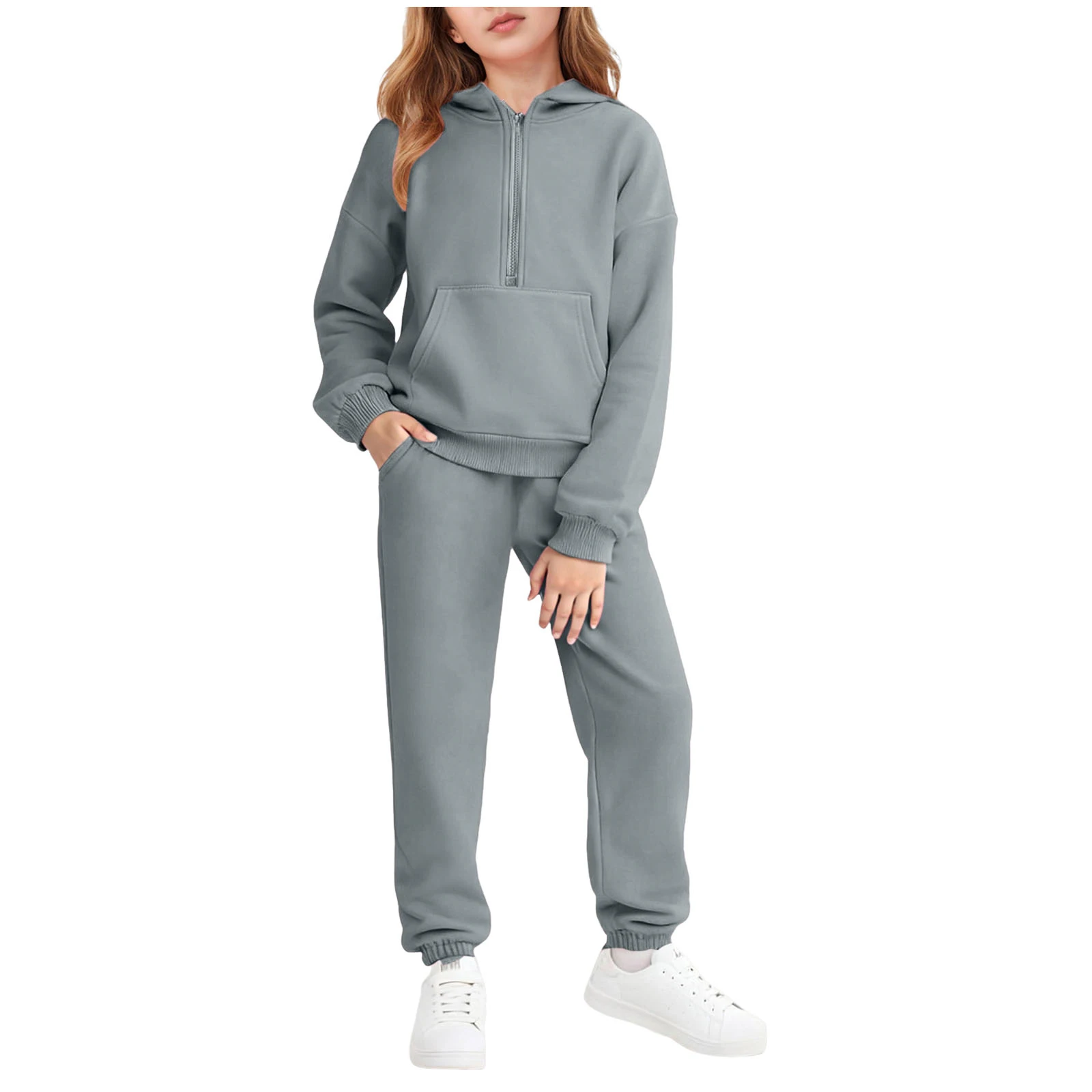 

Girls Tracksuit Set Half Zip Hooded Sweatshirt and Sweatpants Kids Casual Sportswear Outfit Half Zip Sweatshirt And Matching Set