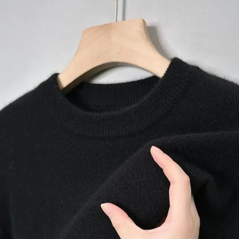 High Quality Woolen Sweater Men's 100% Pure Wool Thickened Warm Semi-turtleneck Round Neck Winter Knit Base Pullover Men's Top