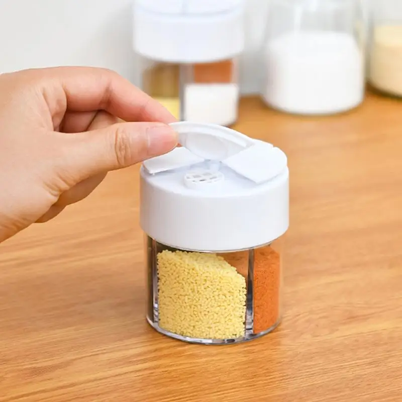 4-in-1 Seasoning Containers Four Compartments Kitchen Seasoning Jars Multi-Functional Sugar Storage Bottles With Lid For