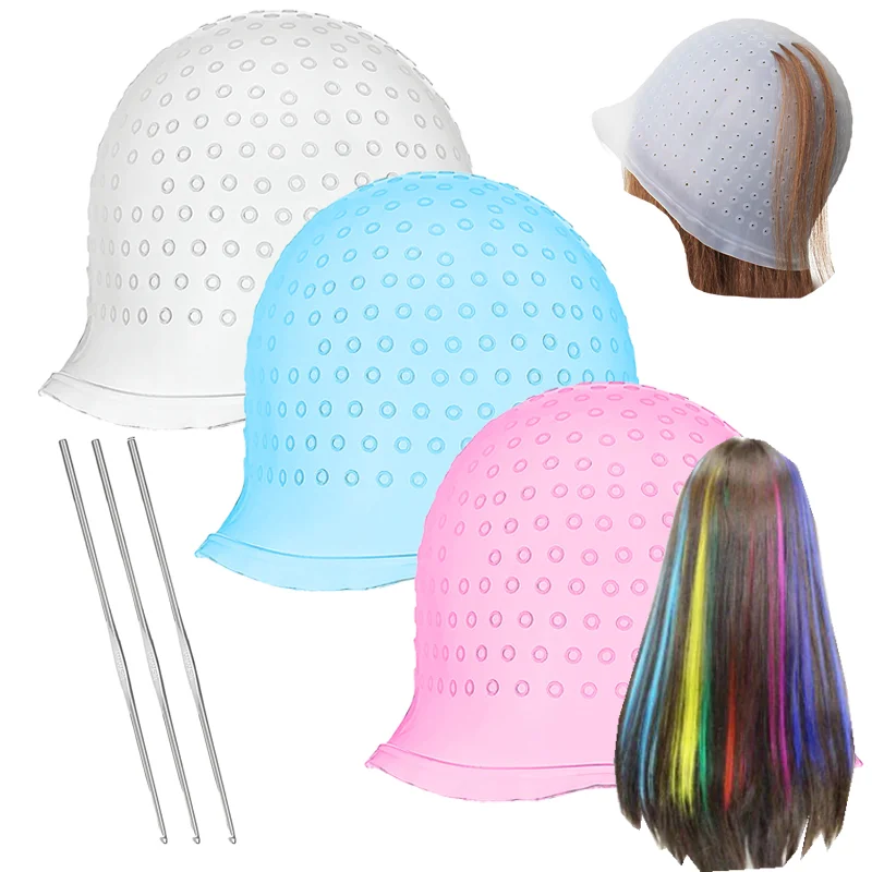 (Ce14)1pc Silicone Hair Coloring Cap Hook Needle Pink Professional Dyeing Tool Highlight Dyeing Frosting Dyeing Hats Barber Hair