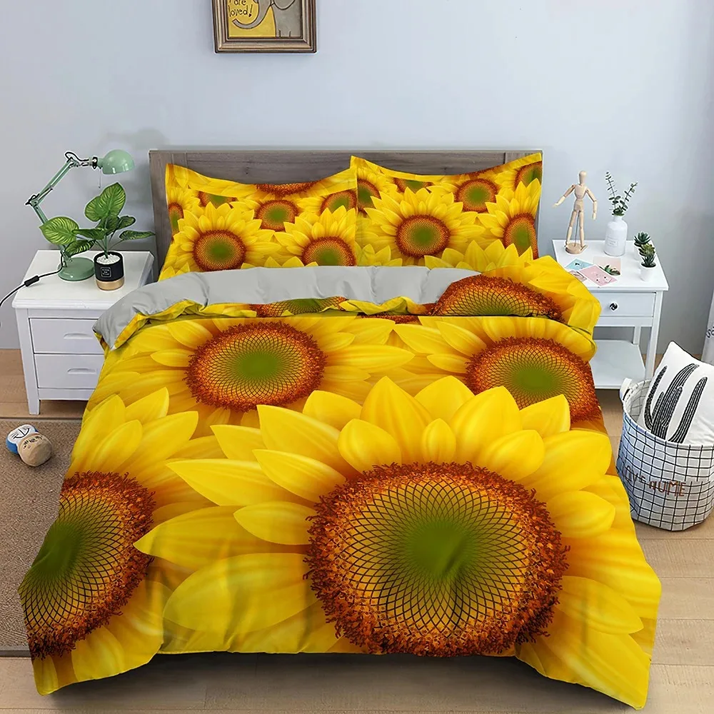 

Sunflower Duvet Cover Set with Zipper Queen Twin Bedding Set with Pillowcase Soft Quilt Cover Sets for Teens Adults