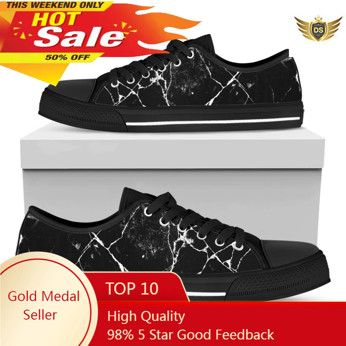 

Black Marbling Prints Women Leisure Canvas Sport Shoes Comforabla Lightweigt Lace Up Flat Shoes Big Size 44 45 46