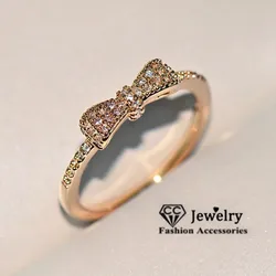 CC Rose Gold Plated Rings For Women Bow-knot Cubic Zirconia Wedding Ring Engagement Fine Jewelry Cute Accessories CC3215