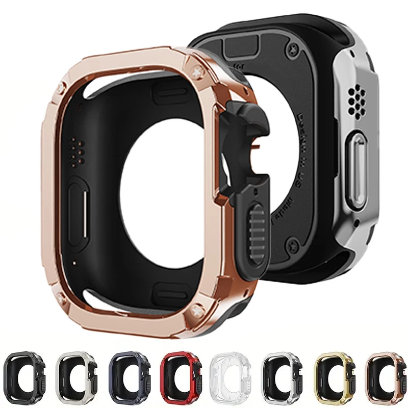 Funda 2 en 1 para Apple Watch Series 9/8/7 Ultra 41mm 45mm 40mm 44mm 49mm TPU + PC Protector a prueba de golpes parachoques para iwatch 6/5/4/se