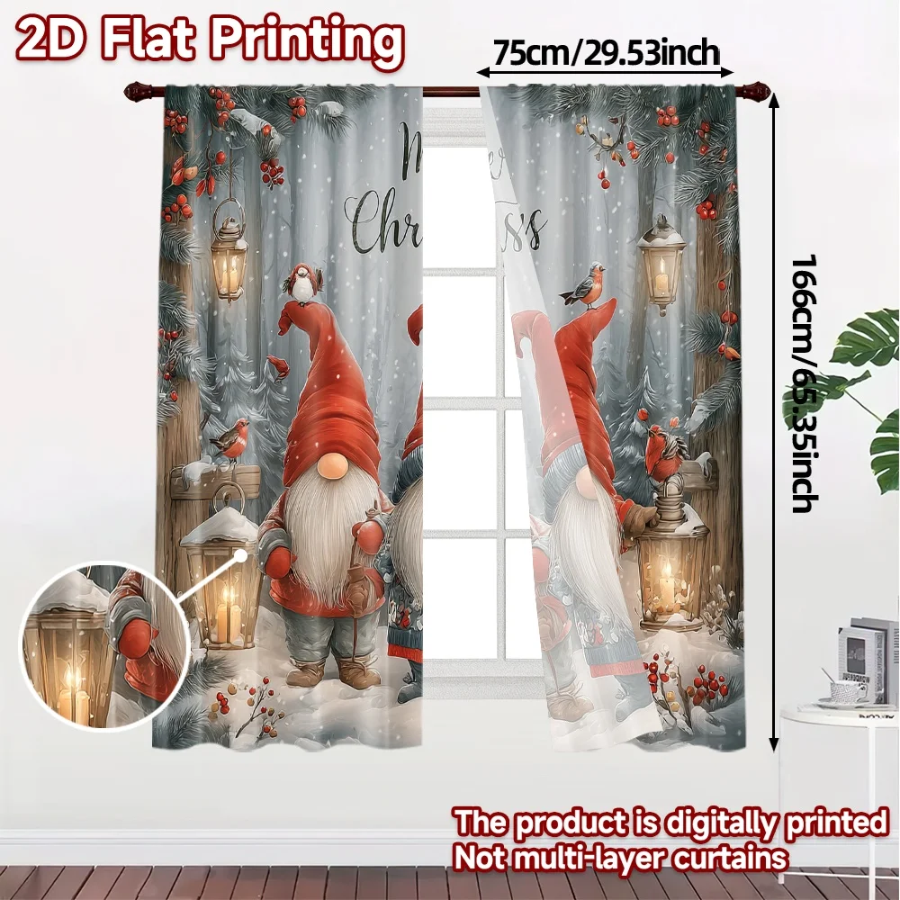 2D Flat Printing,JIT 2pcs, Curtains (Without Rod) Gnome Wonderland Contemporary Chic Curtains Versatile 100% Polyester Curtains