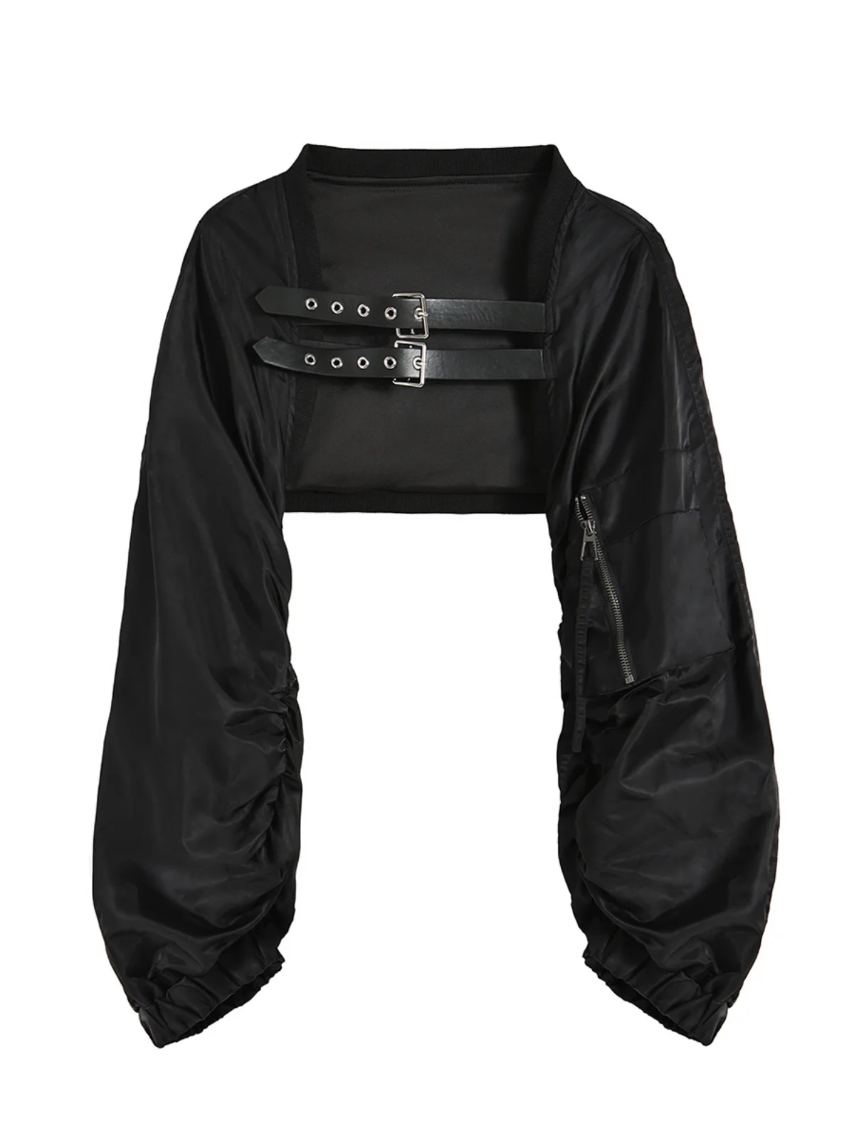 American Style Biker Short Jacket Women's Belted Western Shoulder Top Pure Color Loose Fit Commute Style Long Sleeve Ultra Short