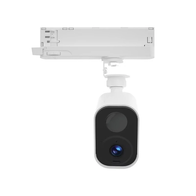 Integrated LED track light mounting camera, space saving CCTV combo, 2K high definition WiFi remote viewing, battery backup