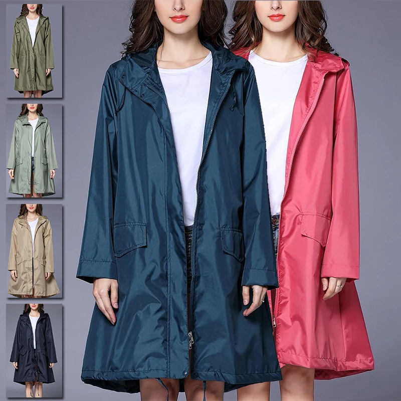 Fashion Women Men Raincoat Jacket Windbreaker Lightweight Breathable Zipper Rain Coat Poncho Windproof Hooded Rainwear Outwear