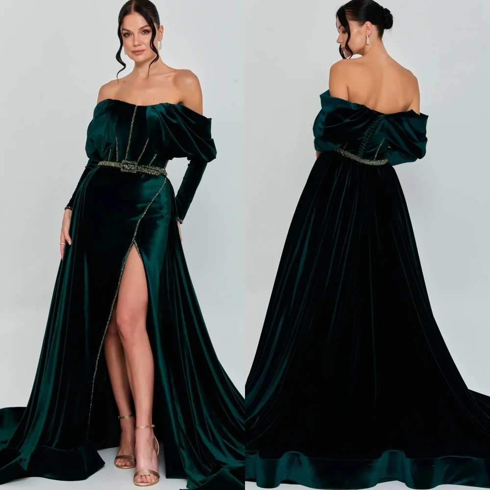 

Customized Formal Evening Dress Pleat Glitter Chic Off-the-shoulder Long Dresses Bespoke Occasion Charming Party Gown Sexy