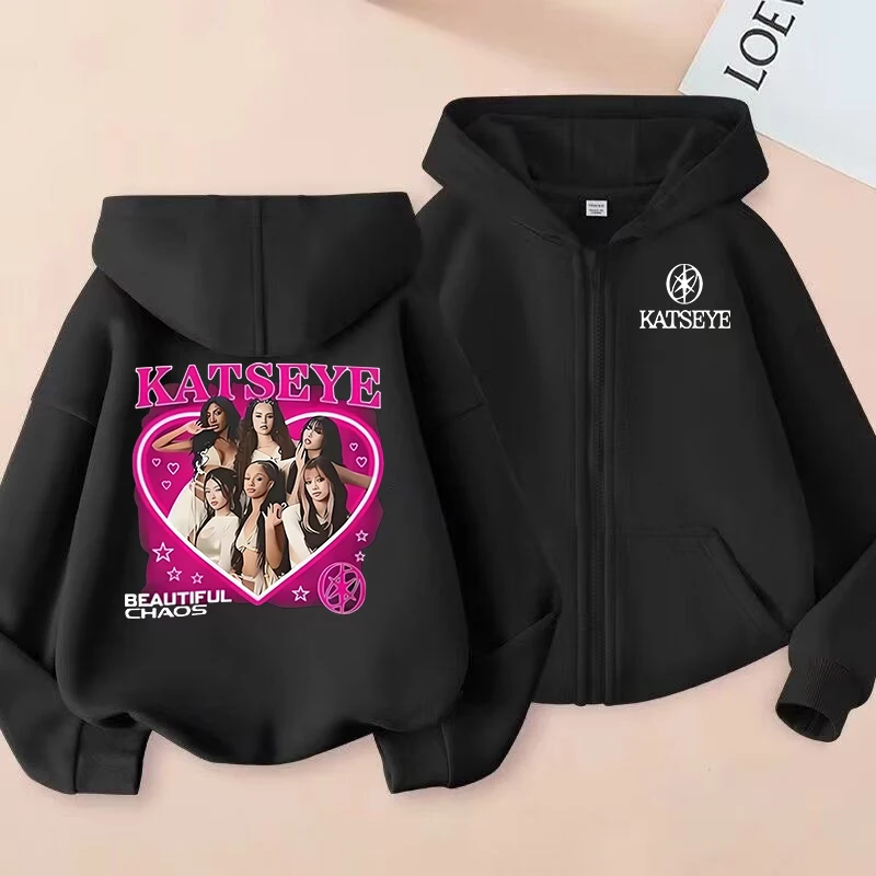 Kinder-Sweatshirts mit Reißverschluss Katseye Kpop Bedruckter Hoodie Pullover Kinderkleidung Mädchen Jungen Sweatshirt Zipper Hoody Y2K Casual Tops – Detail 4