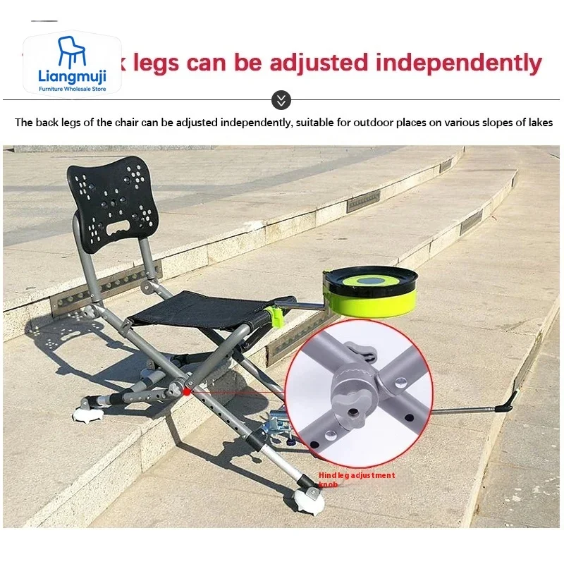 Portable Fishing Chair Folding Fish Chair 180 Degree Adjustable Backrest Four-leg Recliner Aluminum Alloy Camping Chair Stool