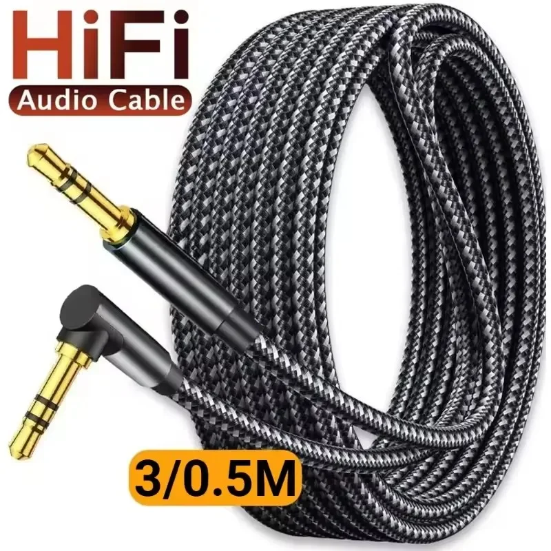 3.5mm Jack Audio Cable 90 Degree Elbow Male to Straight Male Speaker Aux Wire For Samsung Xiaomi MP3/4 Video Adapter Cord