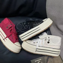 2026 New Women High Top Canvas Board Shoes Outer Flanged Sneakers Dual Purpose Short Boot Thick Outsole Height Increased Lace Up