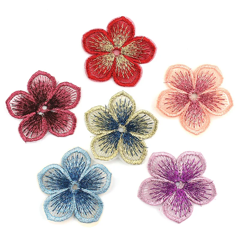 24Pcs 4.5cm Shiny Embroidered Colorful Flowers Appliques For DIY Headwear Hairpin Crafts Decoration Clothing Accessories