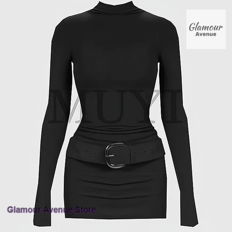 Koreaanse Spice Girl Halfhoge Hals Lange Mouw Onderjurk Dames Lente en Herfst Nieuwe Riem Ontwerp Gevoel Dragen een Baghip Rok