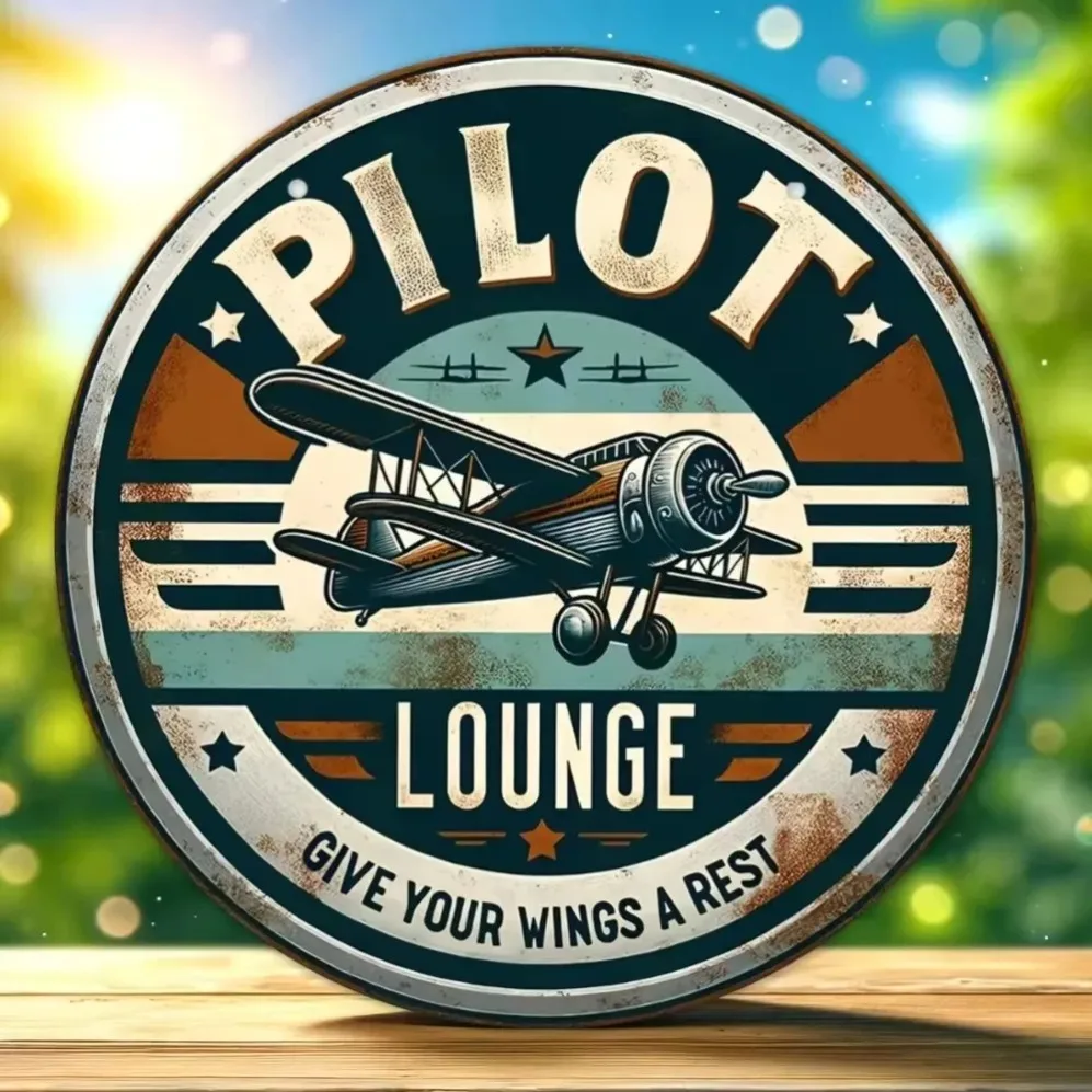 Pilot Lounge Retro Sign -Vintage Wall Decor for Garages, Man Caves & Bars, for Aviation Enthusiasts