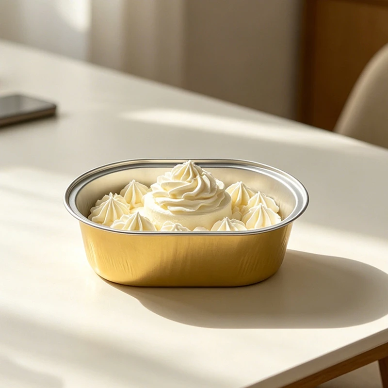 

100/200/500pcs 50ml Gold Oval Foil Cups Pudding Cheese Molds High Temp Disposable Baking Cups Air Fryer Oven Takeout Container