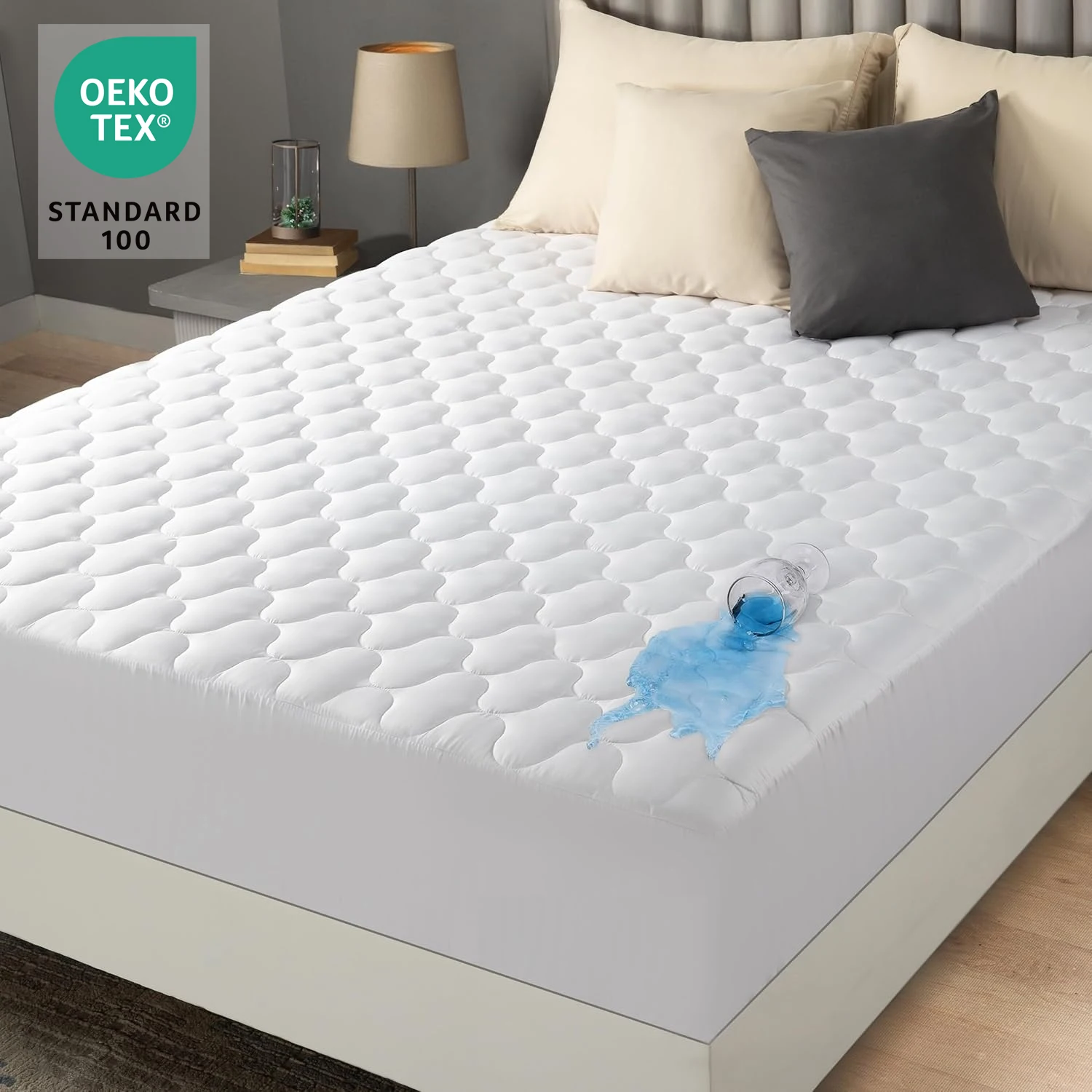 Waterproof Quilted Mattress Protector Deep Pocket Fitted Mattress Pad, Soft Breathable Cover for Bed, Dorm & Hotel