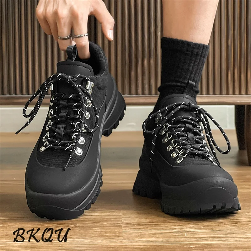 BKQU Mountaineering Męskie buty Outdoor Hiking Shoes Mountain Vintage Cargo Thick Sole Increase Sports Casual Fashion Shoes