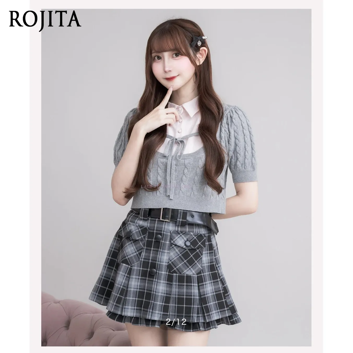 College Style Puff Sleeve Knit Crop Top Shirt Collar Knitted T-shirt Sweet Girls Lapel Fake Two Piece Knitted Blouse