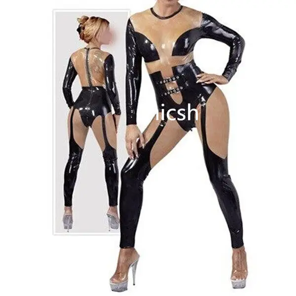 

Latex rubber tight fitting jumpsuit, black suit, fashionable hooded suit