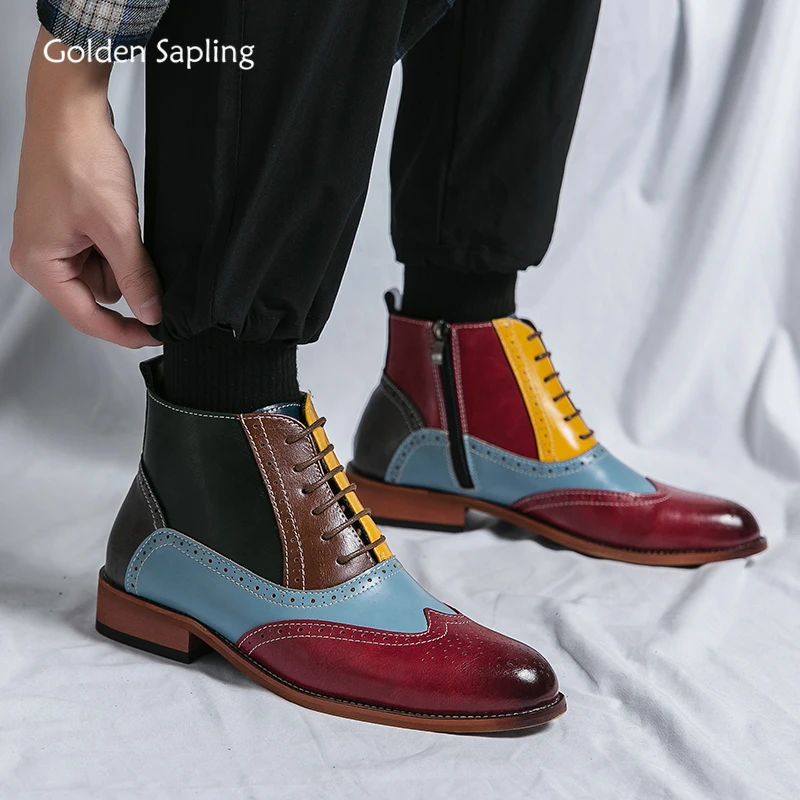 الذهبي الشتلة تشيلسي أحذية الرجال أزياء الترفيه الرجال التمهيد خليط الأحذية الجلدية الشقق عارضة الأعمال الأحذية
